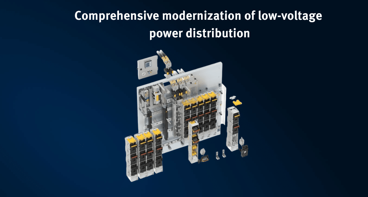 Comprehensive modernization of low-voltage power distribution and image of a bus bar system with fuse switch disconnectore and energy monitoring tool